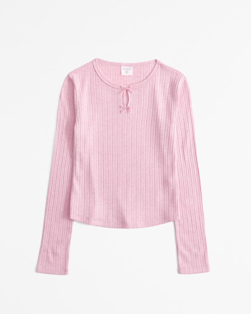 long-sleeve pointelle bow tee