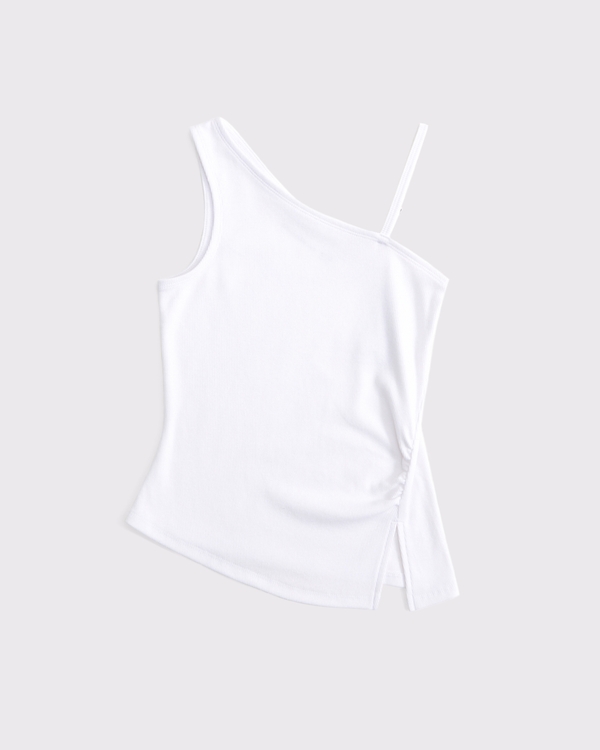 one-shoulder ruched tank, White view 1