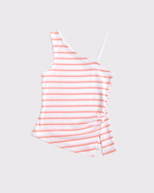 one-shoulder ruched tank, White Stripe view 1