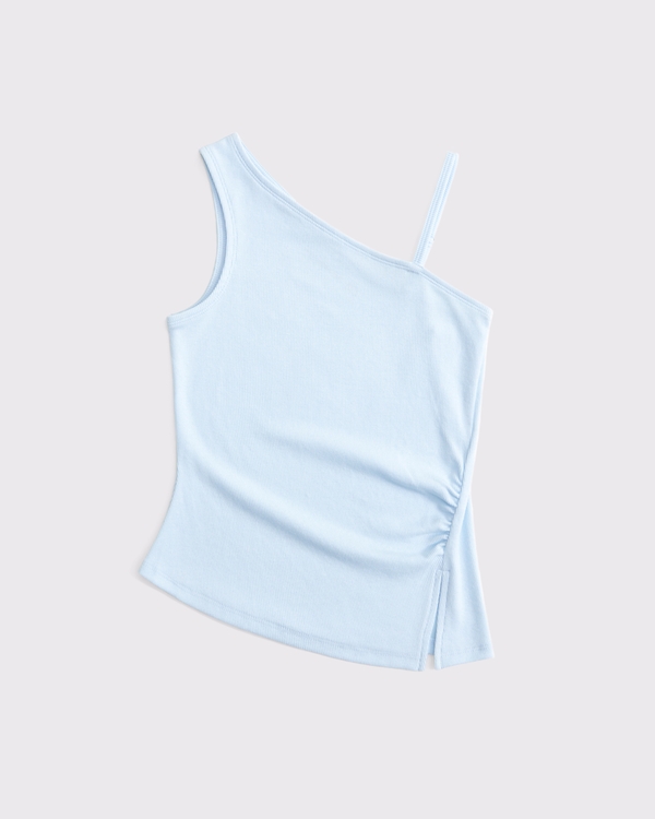 one-shoulder ruched tank, Light Blue view 1