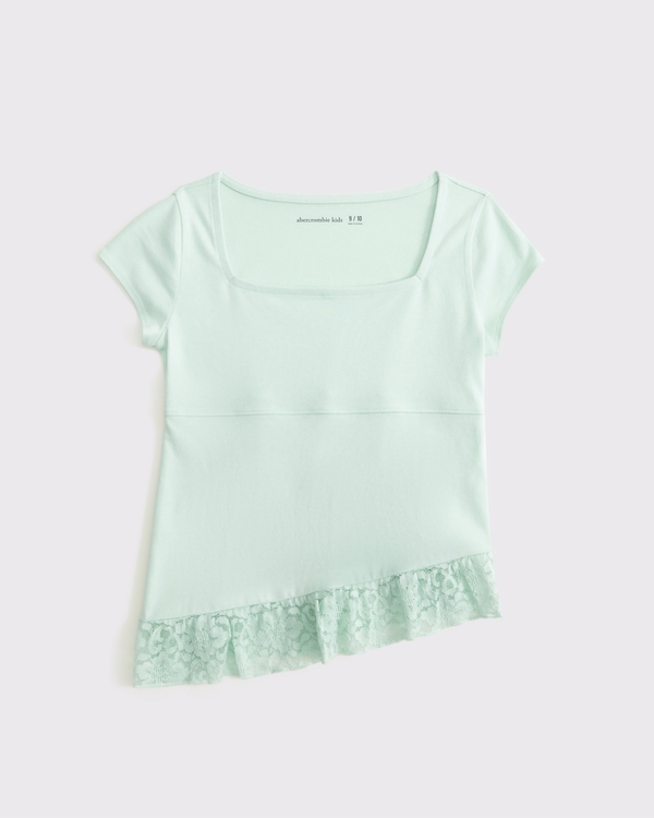 lace-trim babydoll tee, Mint Green view 1
