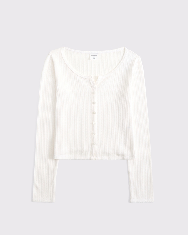 long-sleeve button-through tee, Cream view 1