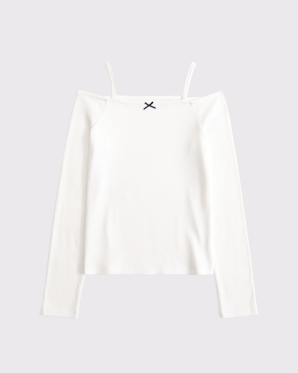 off-the-shoulder long-sleeve bow tee, White view 1