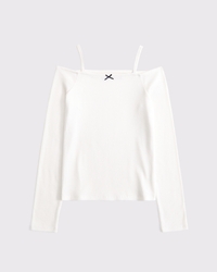 off-the-shoulder long-sleeve bow tee