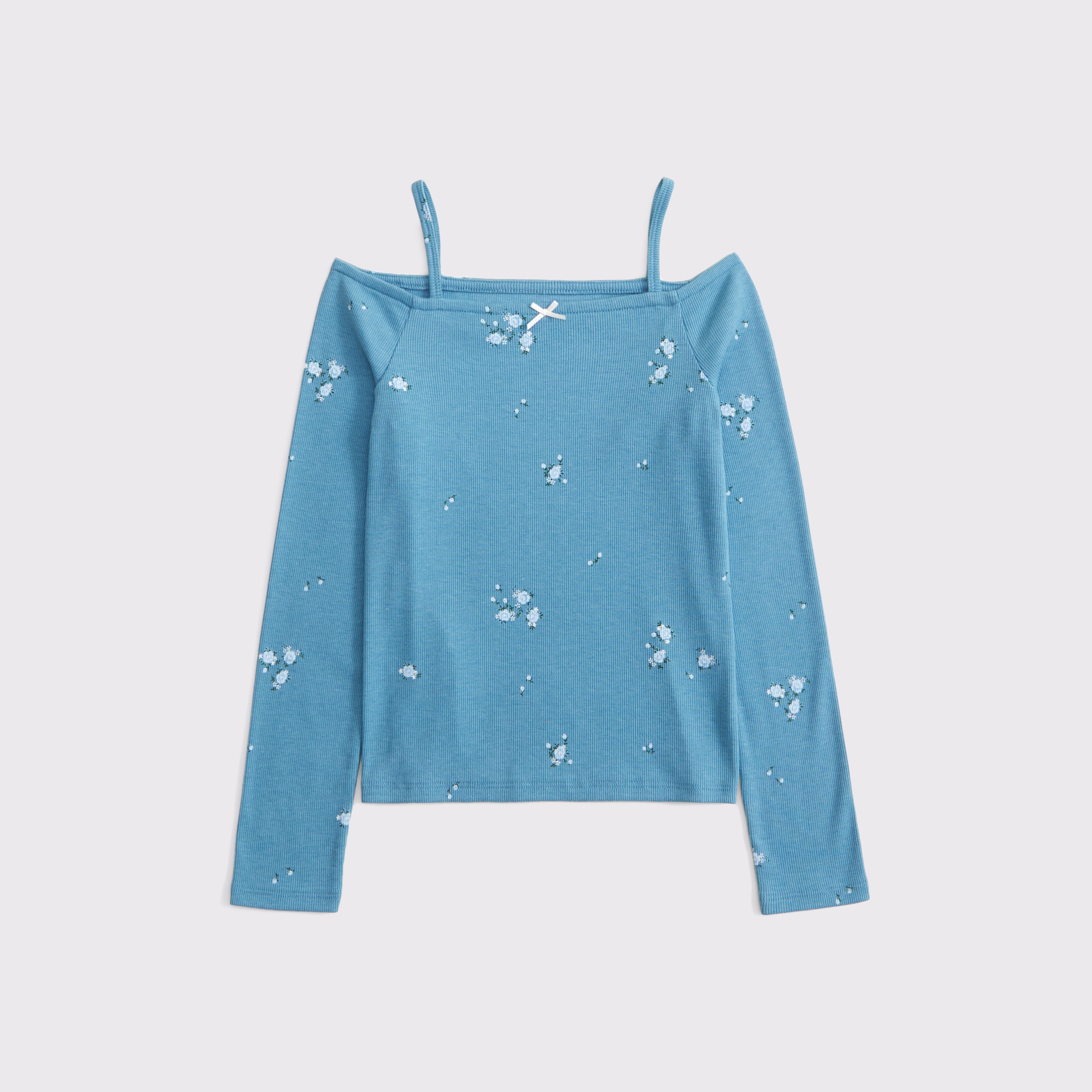 Abercrombie & Fitch Kids' Off-the-shoulder Long-sleeve Bow Tee In Blue