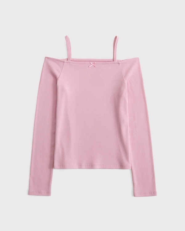 off-the-shoulder long-sleeve bow tee, Peony view 1