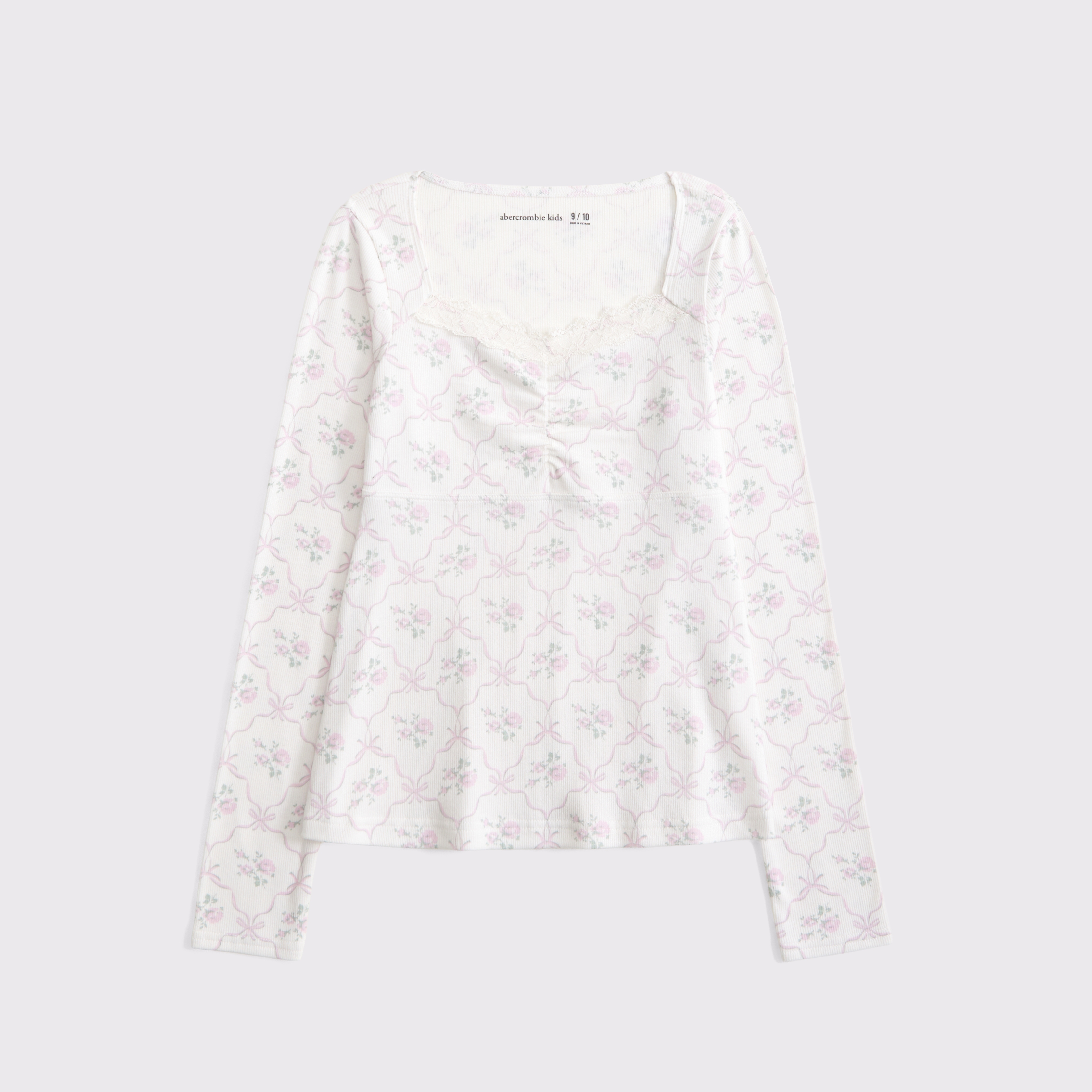 Abercrombie & Fitch Kids' Long-sleeve Lace-trim Babydoll Top In White