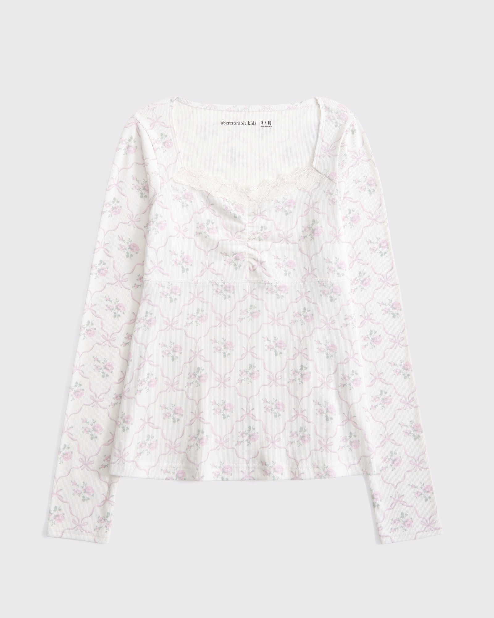 girls long-sleeve lace-trim babydoll top | girls tops