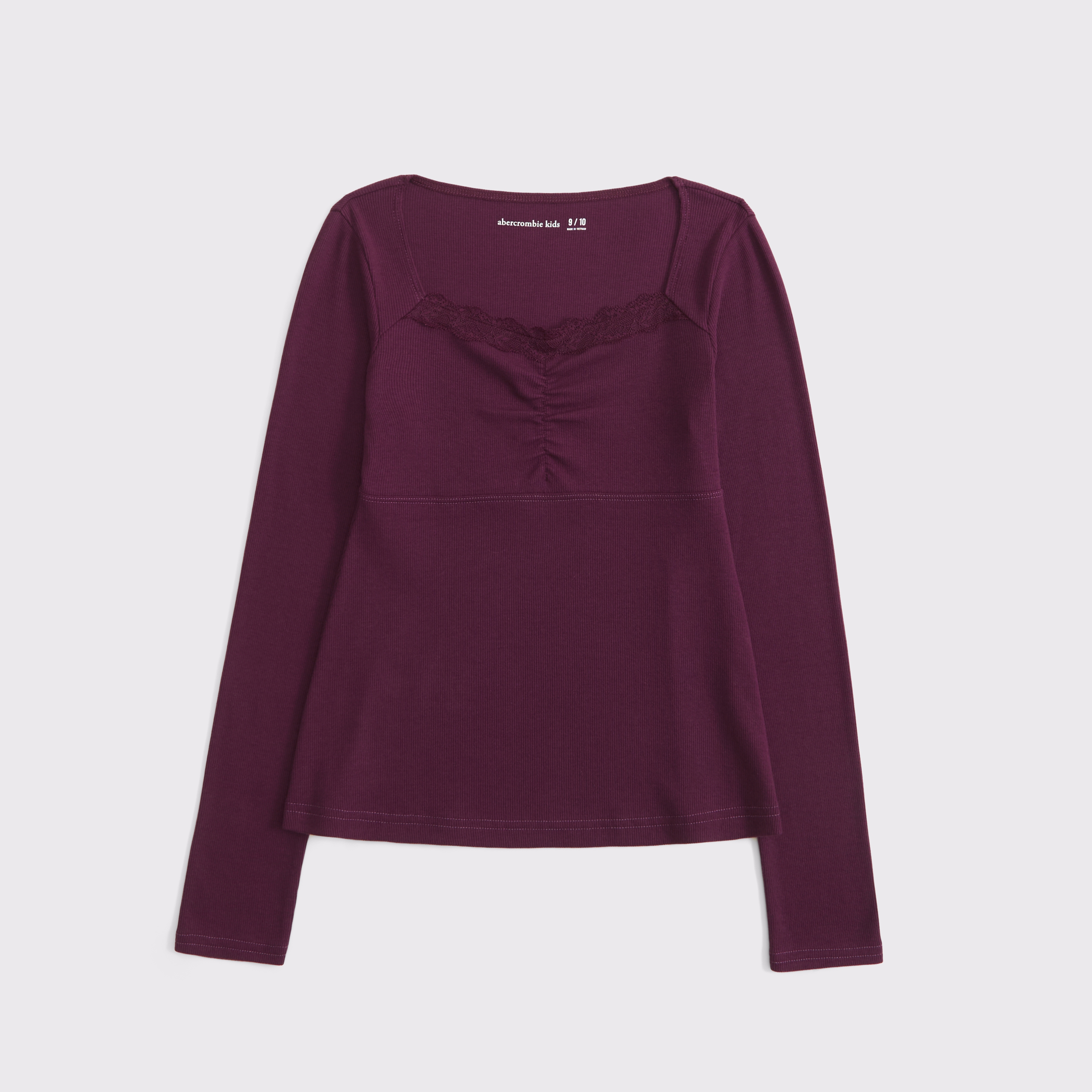 Abercrombie & Fitch Kids' Long-sleeve Lace-trim Babydoll Top In Purple