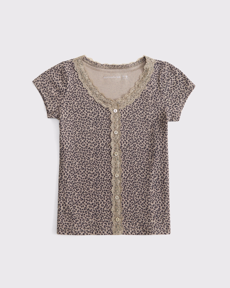 lace-trim button-through tee
