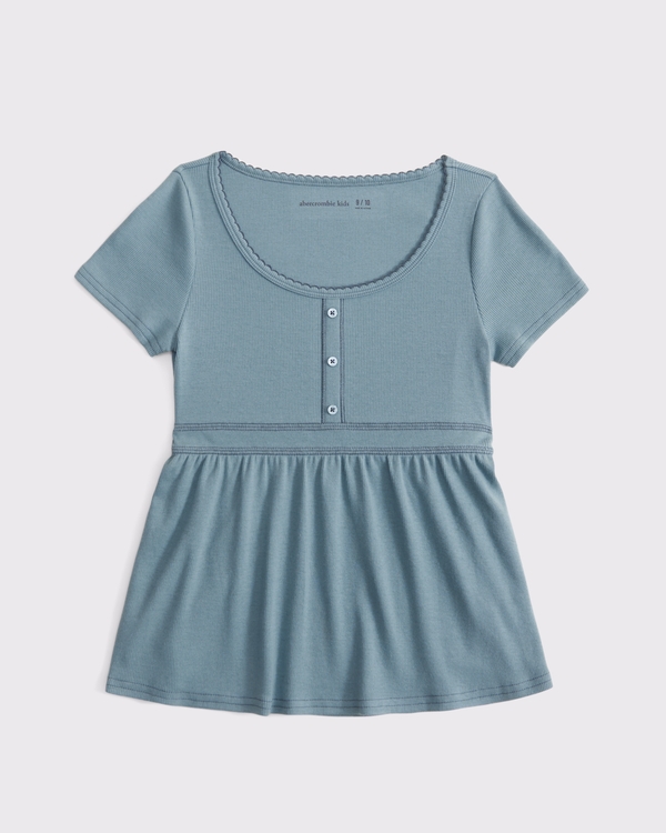 short-sleeve babydoll top, Gray Teal view 1