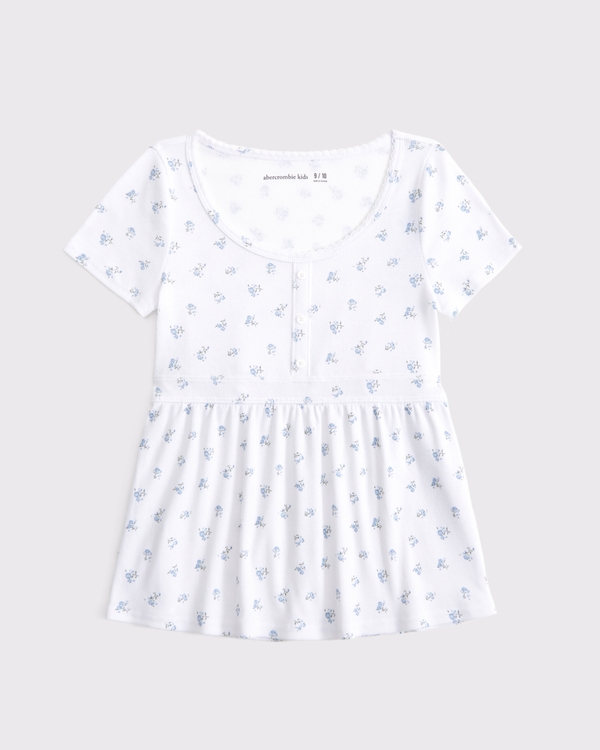 short-sleeve babydoll top, White Floral view 1