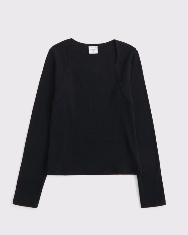 ypb long-sleeve rib top, Black view 1