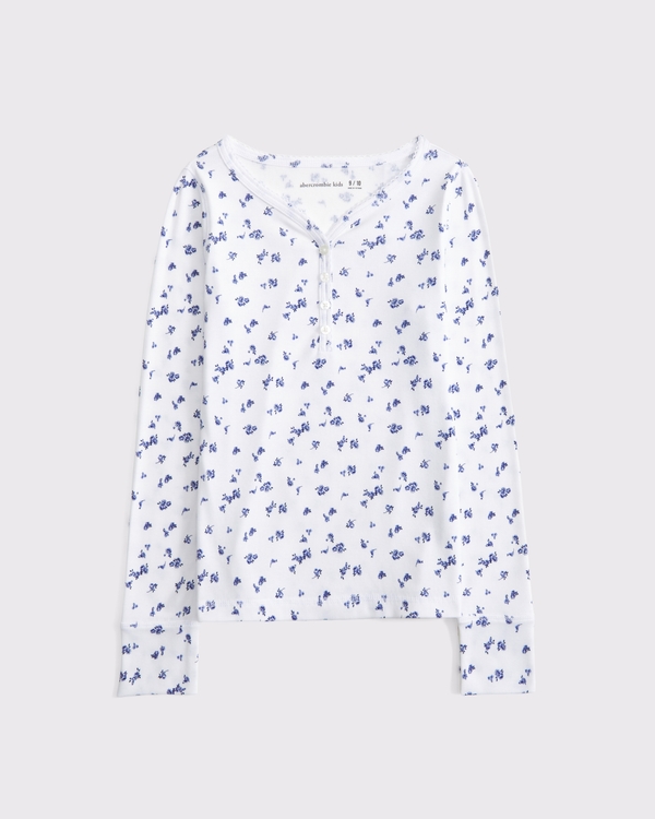 long-sleeve henley tee, White Floral view 1