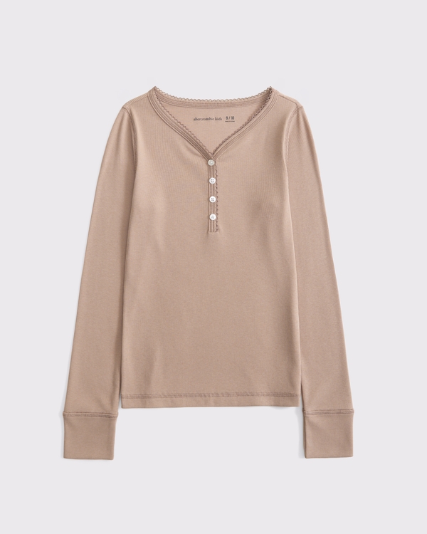 long-sleeve henley tee, Brown view 1