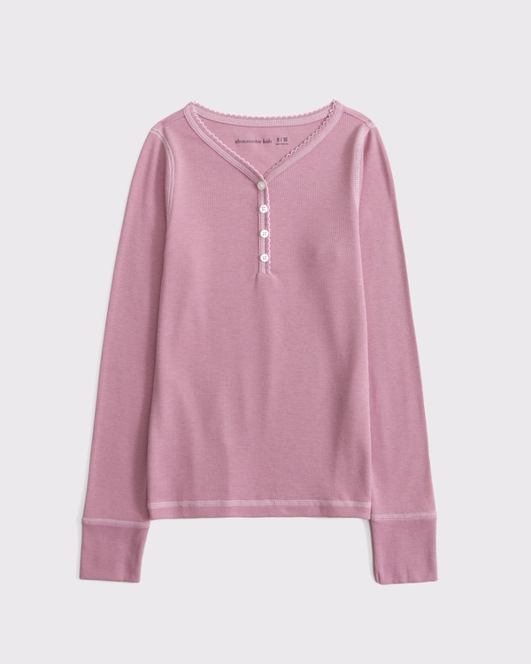 long-sleeve henley tee, Light Mauve view 1