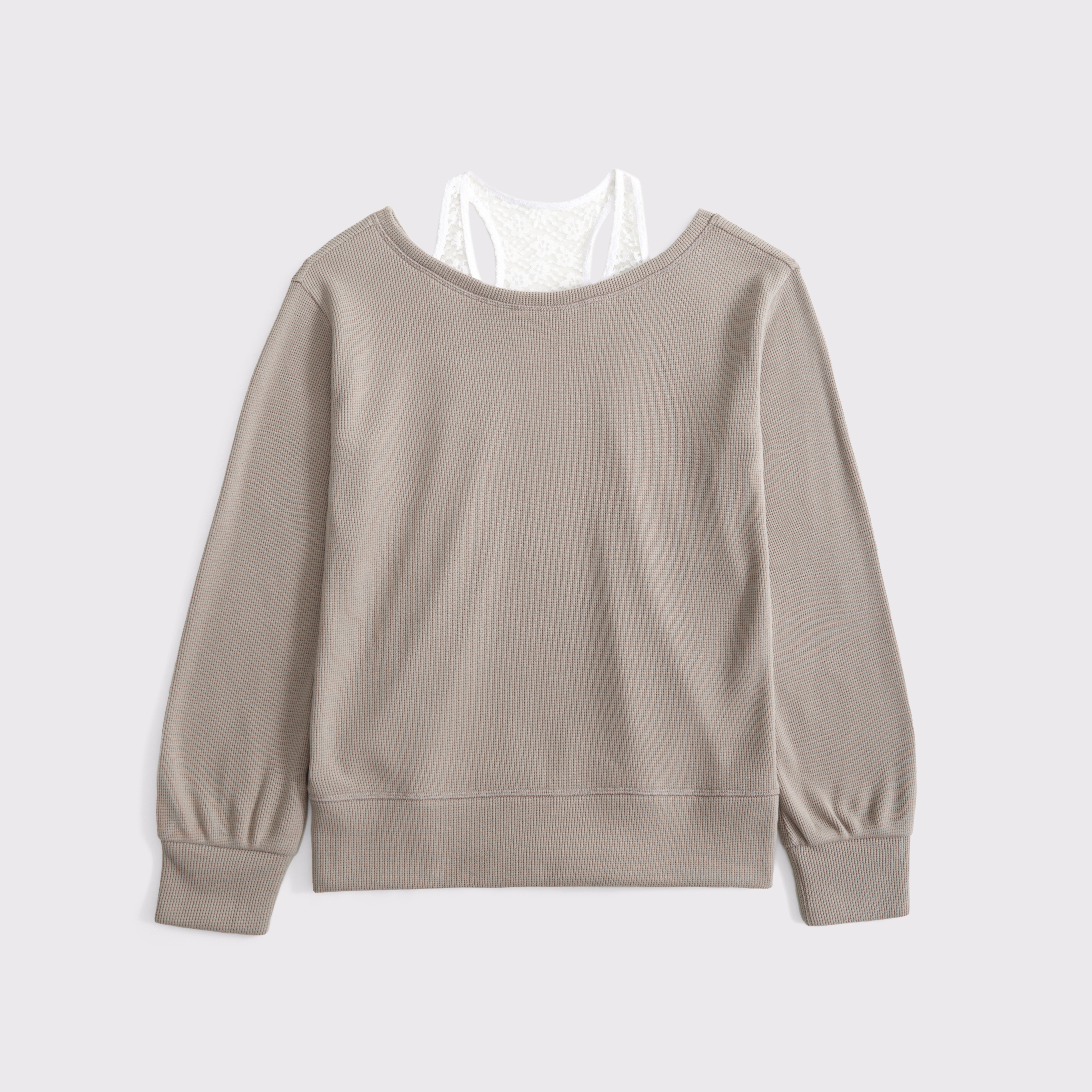 Abercrombie & Fitch Kids' Oversized Waffle Twofer Top In Gray