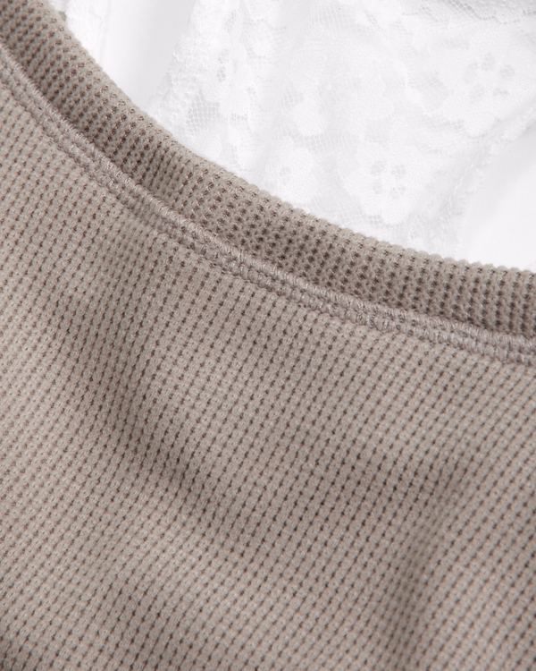 legging-friendly waffle twofer top, Taupe view 2