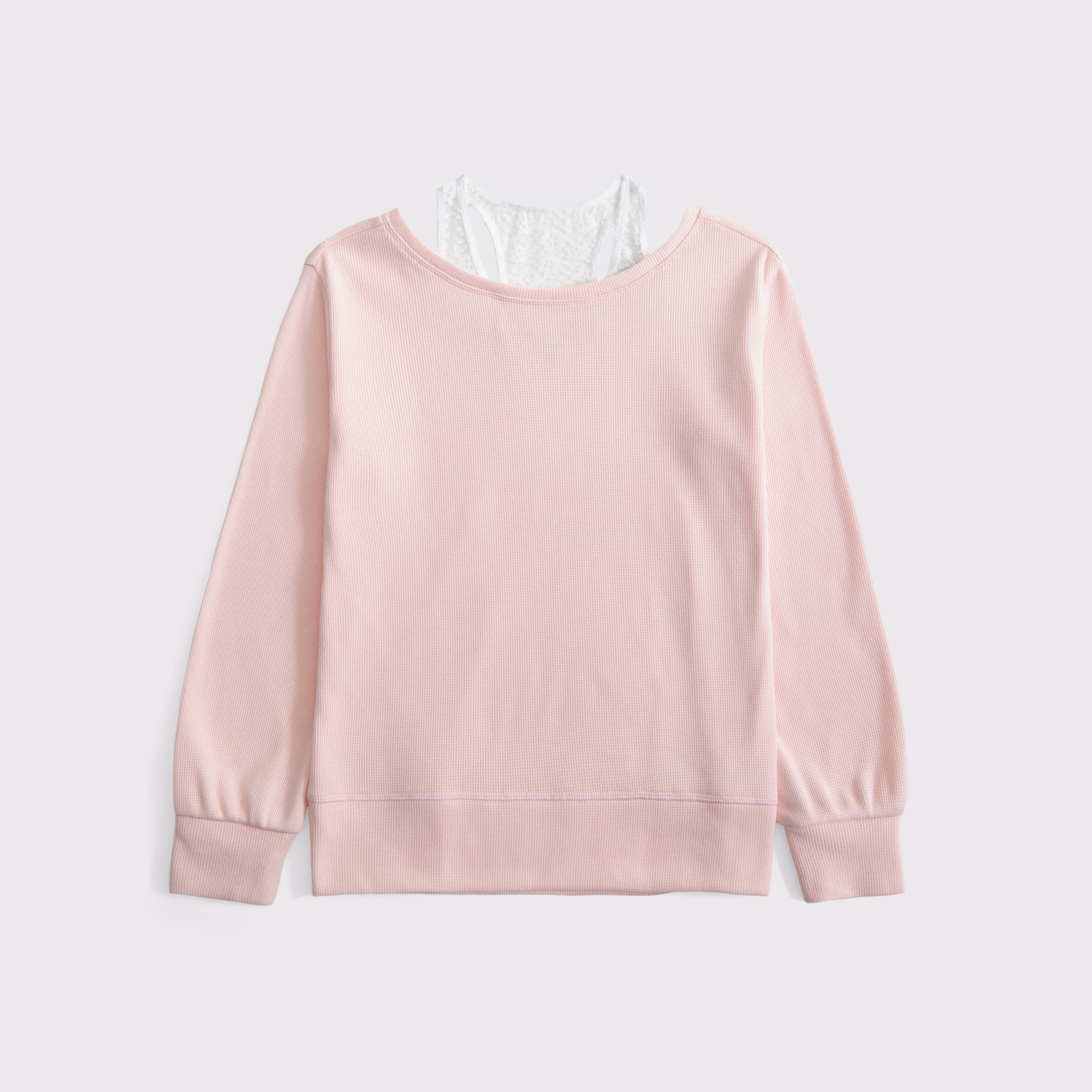Abercrombie & Fitch Kids' Oversized Waffle Twofer Top In Pink