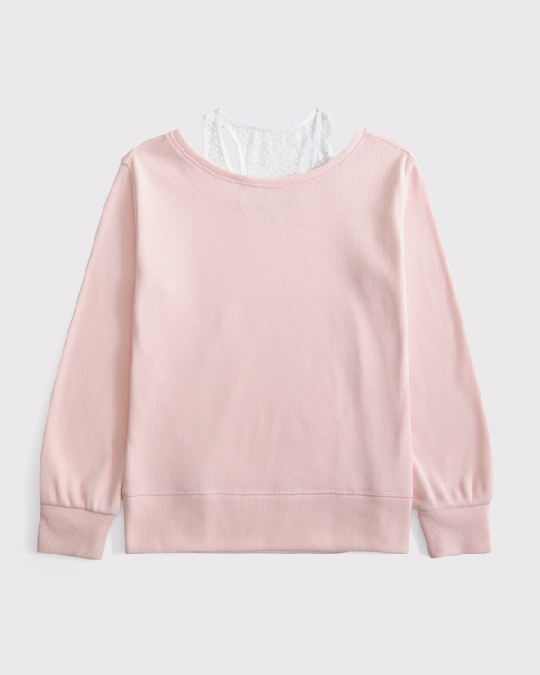 oversized waffle twofer top, Light Pink view 1