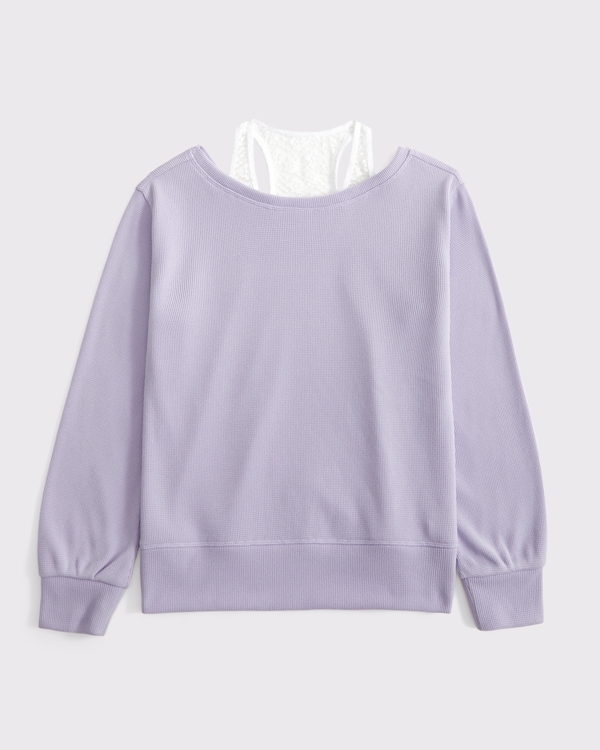 legging-friendly waffle twofer top, Light Purple view 1