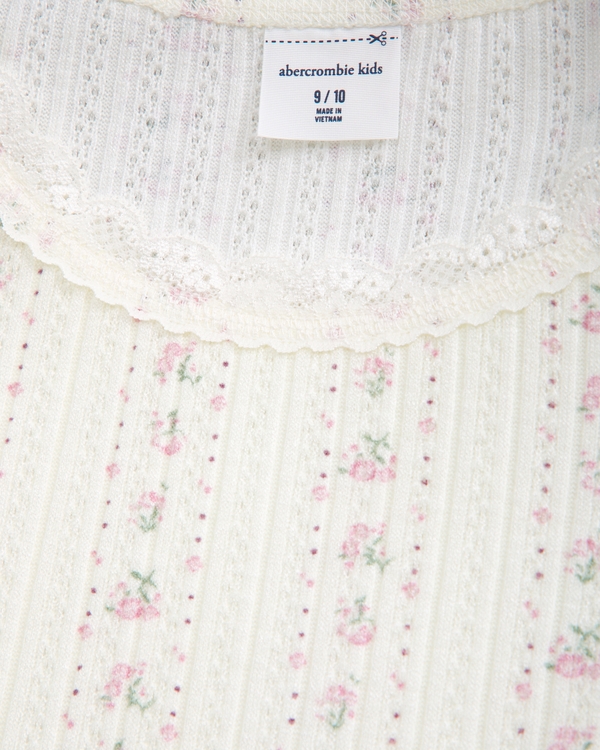 long-sleeve lace-trim scoopneck tee, Cream Floral view 2