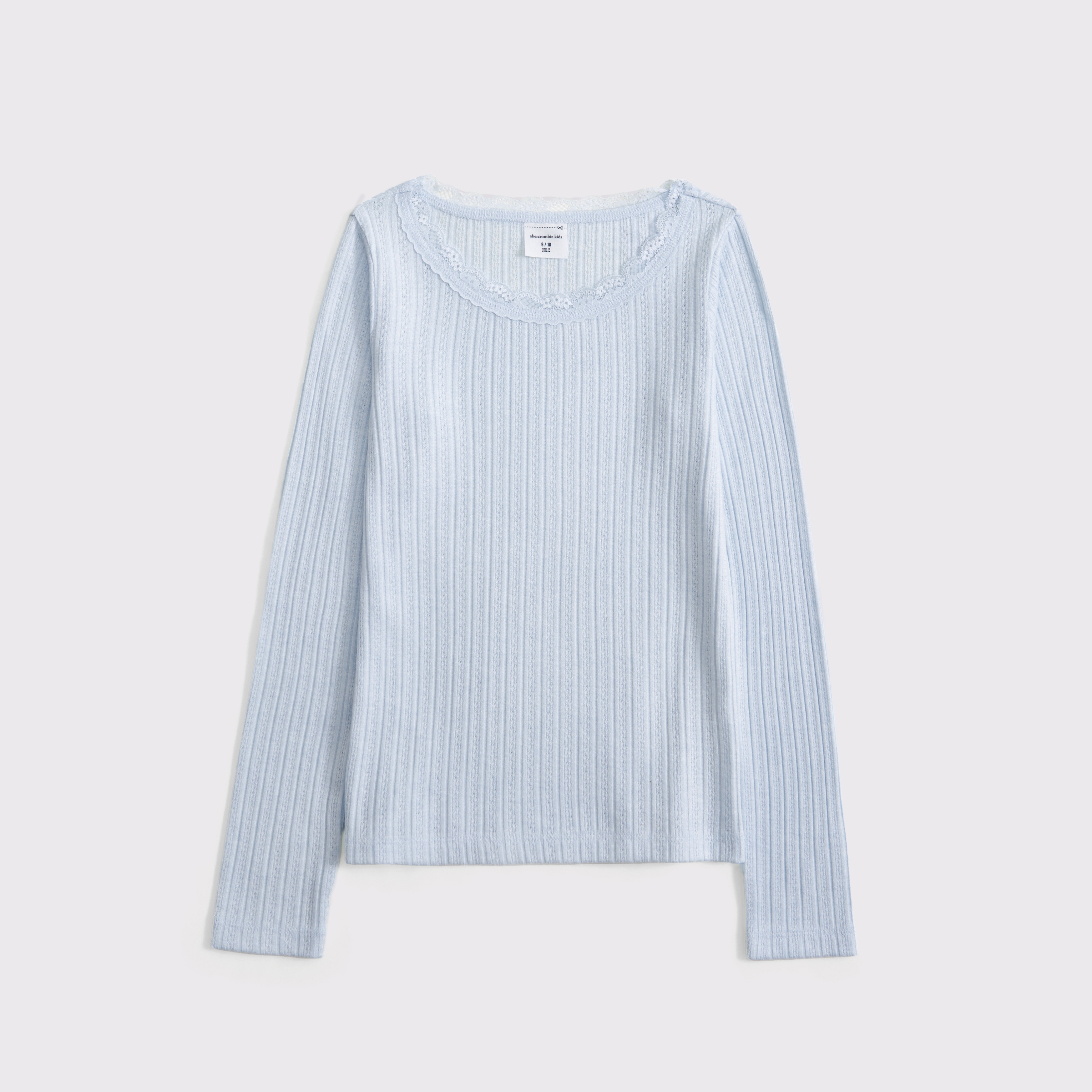 Abercrombie & Fitch Kids' Long-sleeve Pointelle Lace-trim Top In White