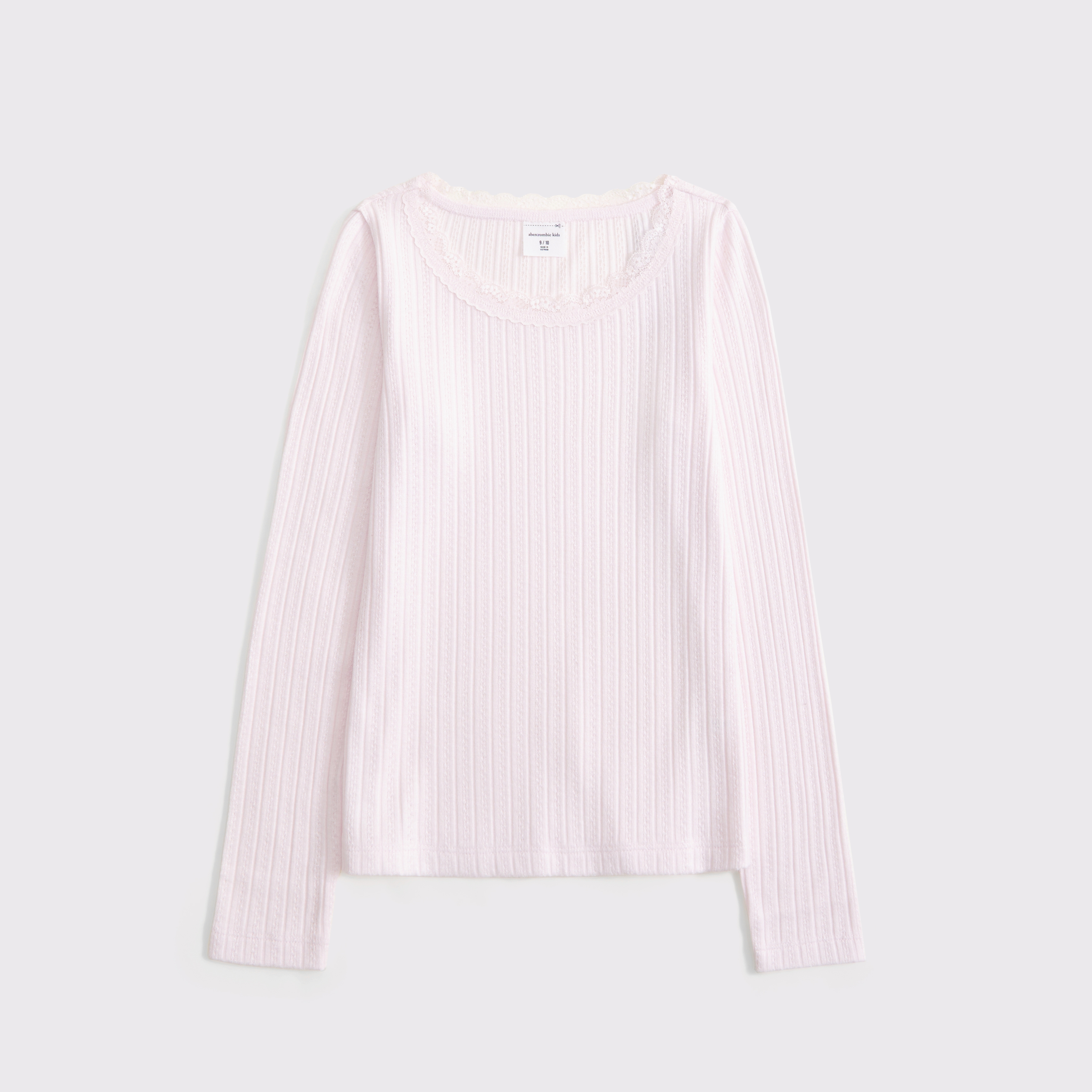 Abercrombie & Fitch Kids' Long-sleeve Pointelle Lace-trim Top In Pink
