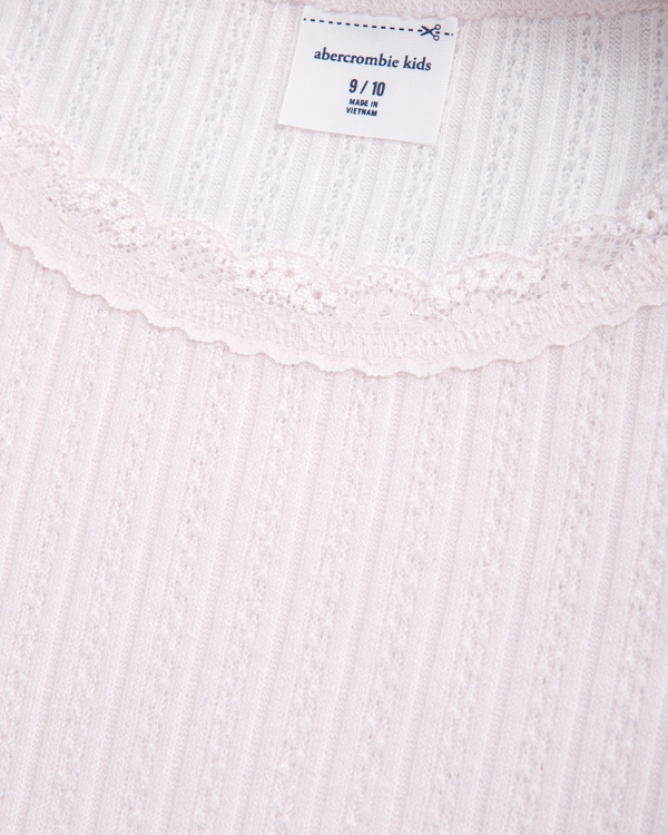 long-sleeve lace-trim scoopneck tee, Light Pink view 2