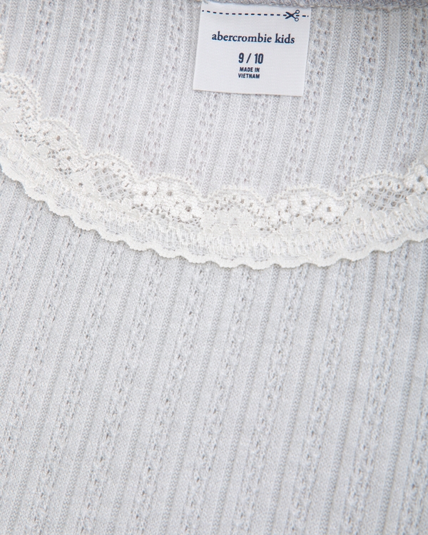 long-sleeve lace-trim scoopneck tee, Light Gray view 2