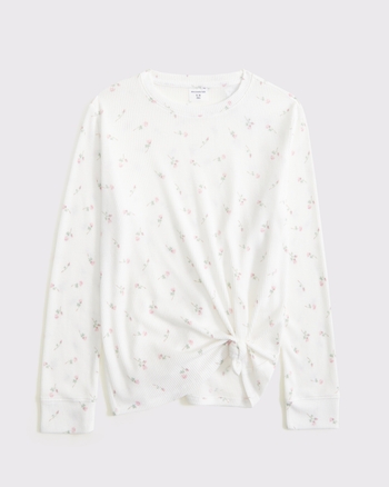 long-sleeve knot-front waffle tee