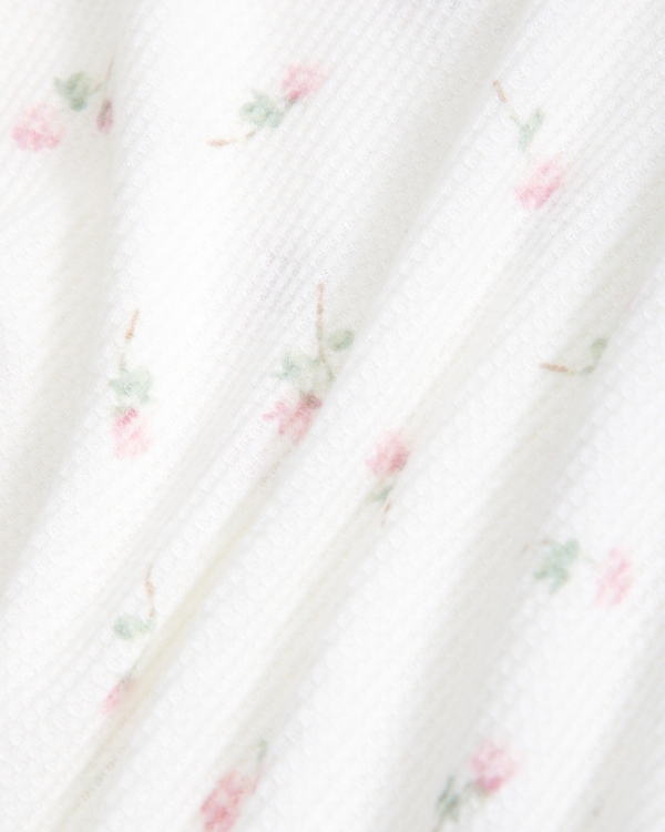 long-sleeve knot-front waffle tee, White Floral view 2