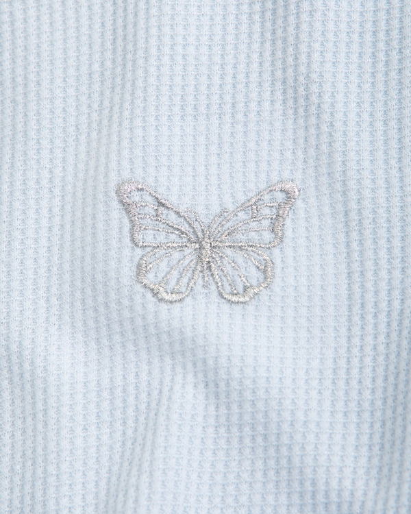 long-sleeve knot-front waffle tee, Ballet Blue view 2