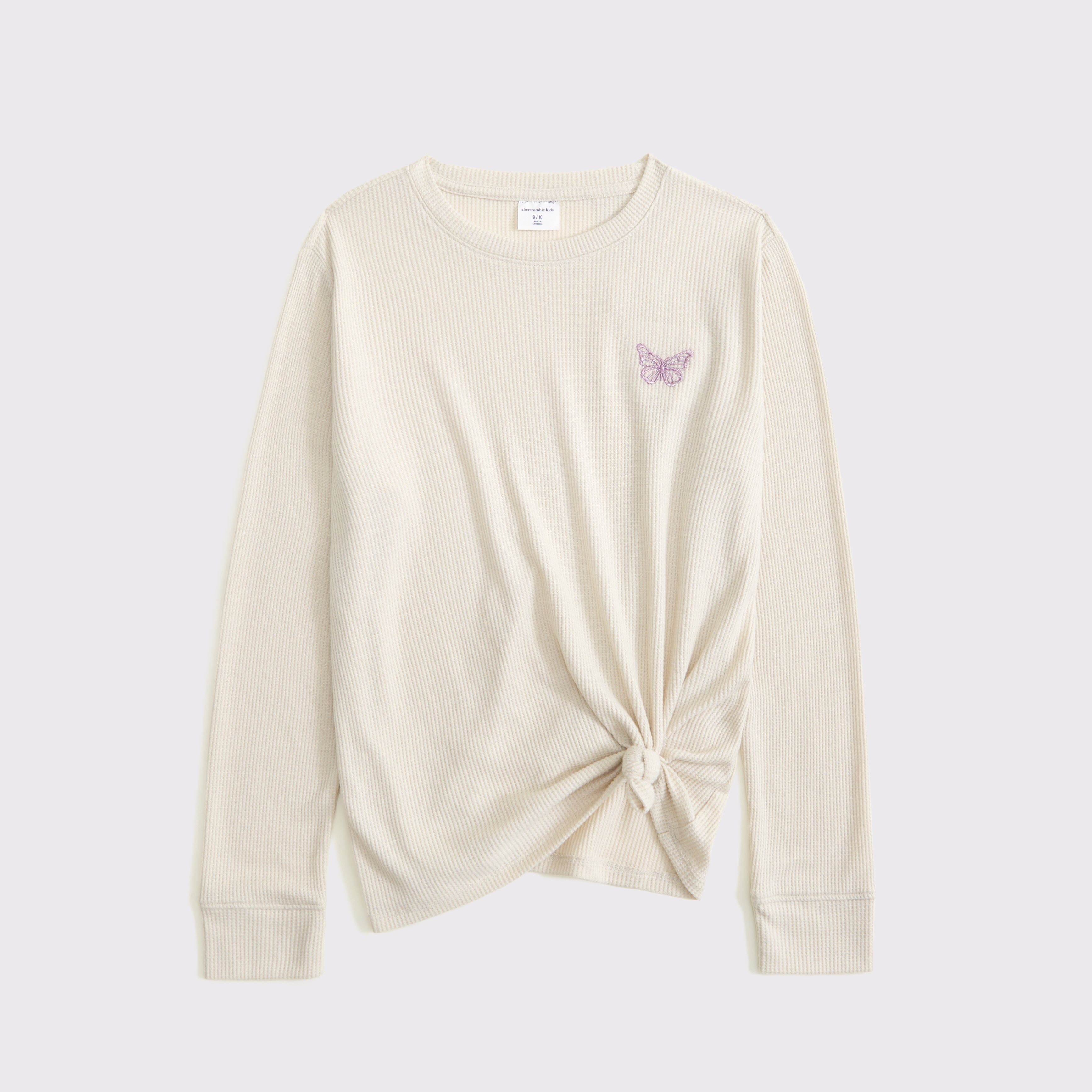 Abercrombie & Fitch Kids' Long-sleeve Knot-front Waffle Tee In Brown