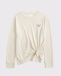 long-sleeve knot-front waffle tee