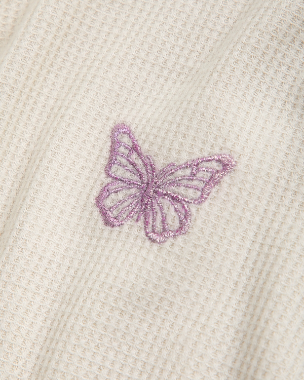 long-sleeve knot-front waffle tee, Oatmeal view 2