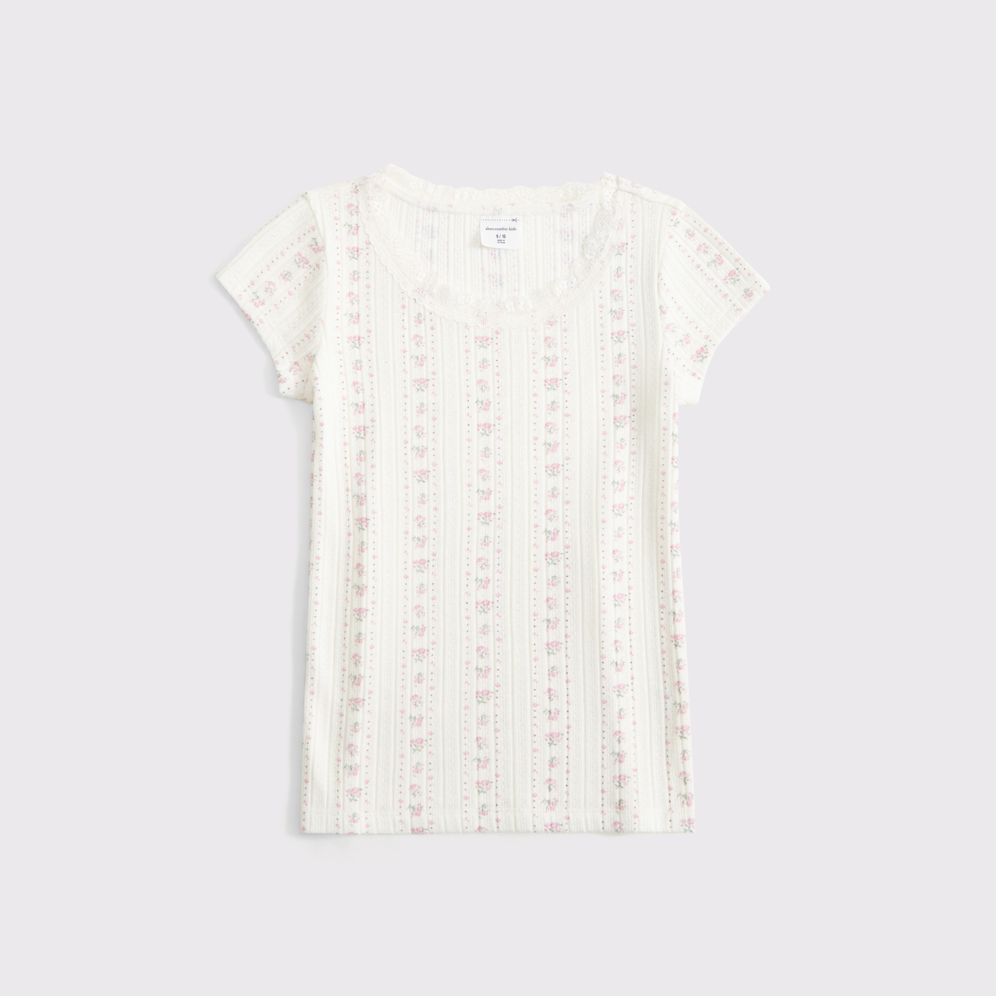 Abercrombie & Fitch Kids' Pointelle Lace-trim Top In White
