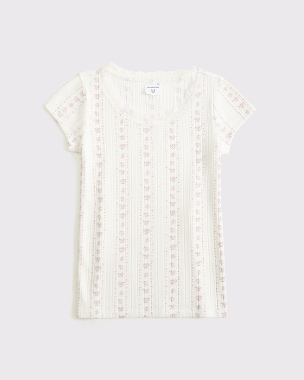 pointelle lace-trim top, White Floral view 1