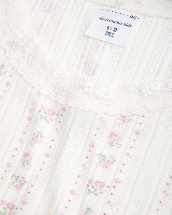 pointelle lace-trim top, White Floral view 2