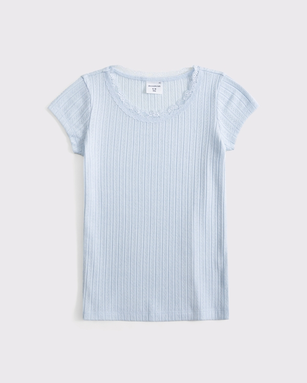 pointelle lace-trim top, Ballet Blue view 1