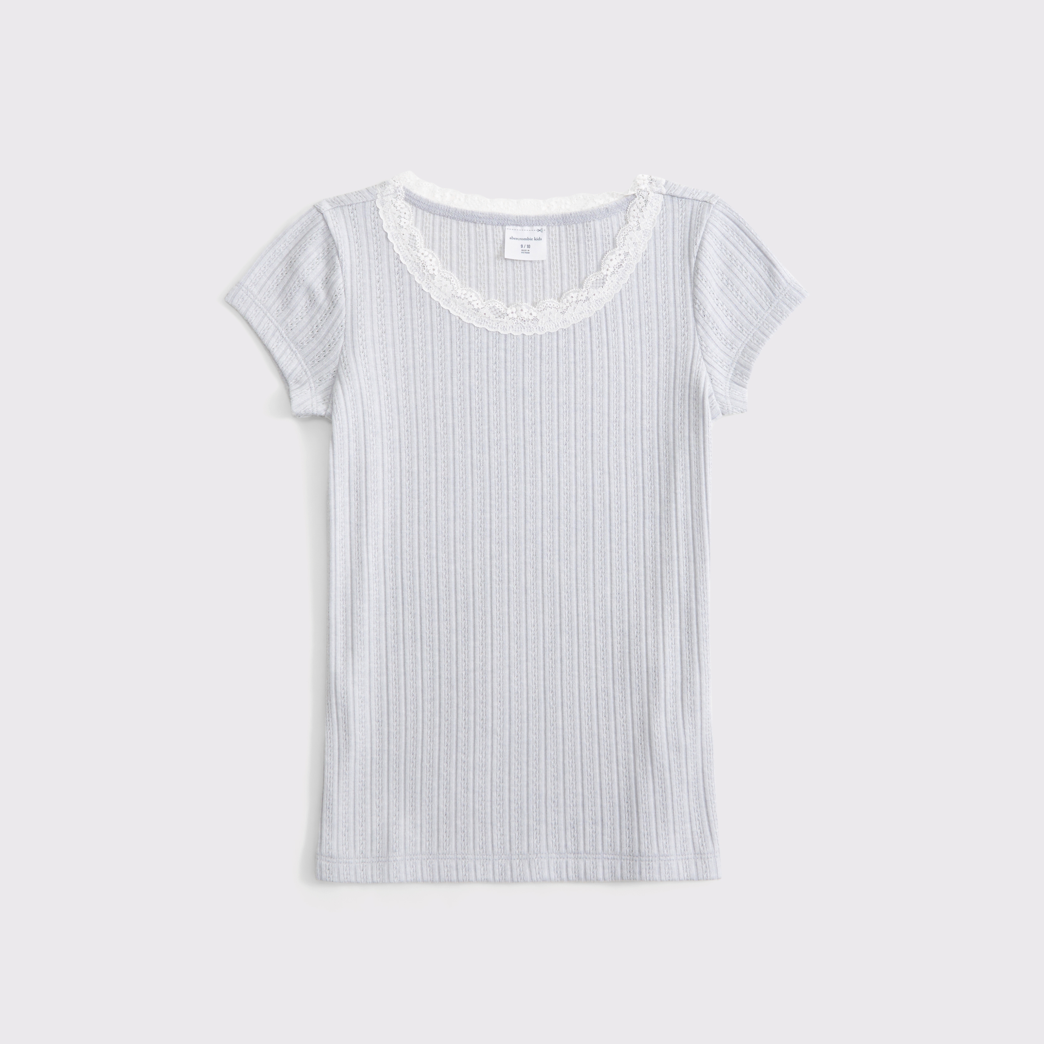 Abercrombie & Fitch Kids' Pointelle Lace-trim Top In Gray