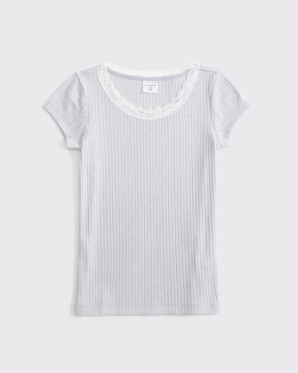 Pointelle-Oberteil mit Spitzenbesatz, Hellgrau view 1