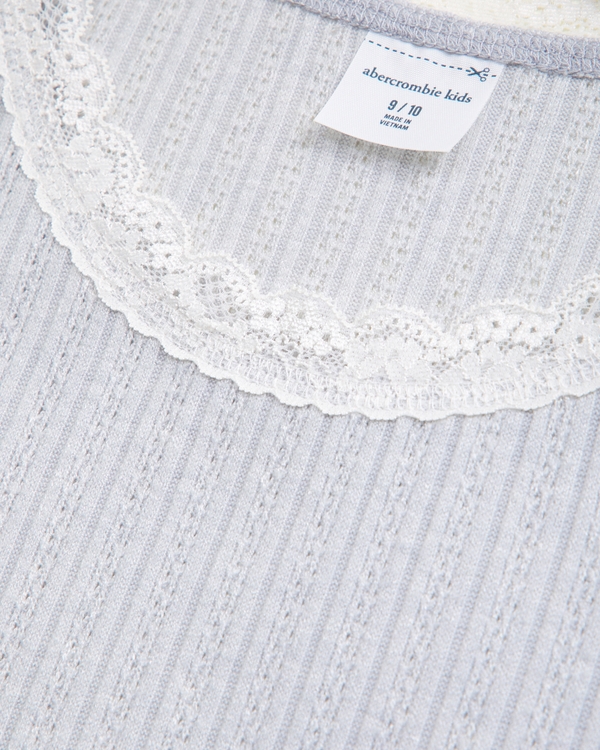 Pointelle-Oberteil mit Spitzenbesatz, Hellgrau view 2