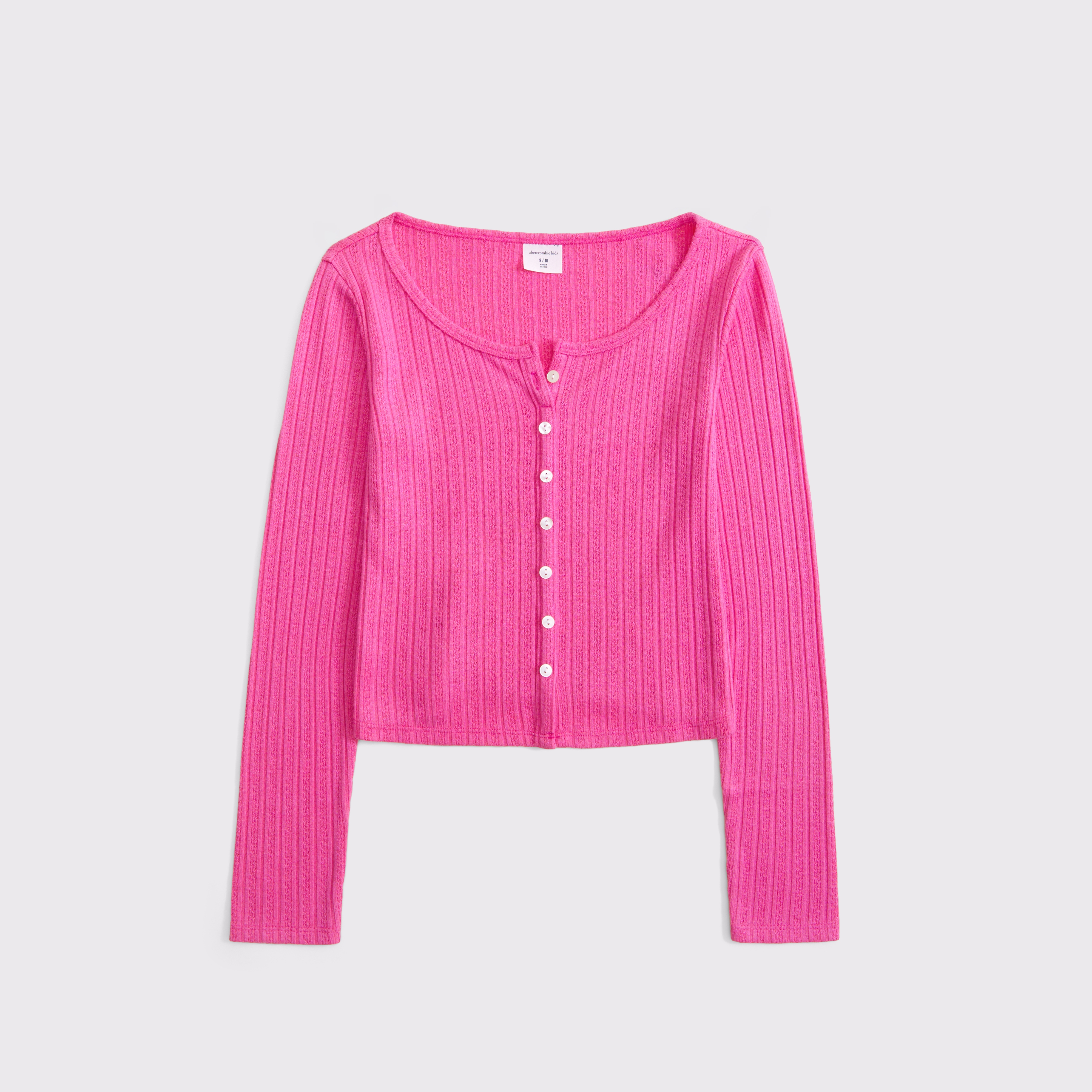 Abercrombie & Fitch Kids' Long-sleeve Button-through Tee In Pink