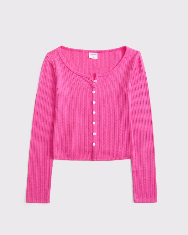 long-sleeve button-through tee, Pink view 1