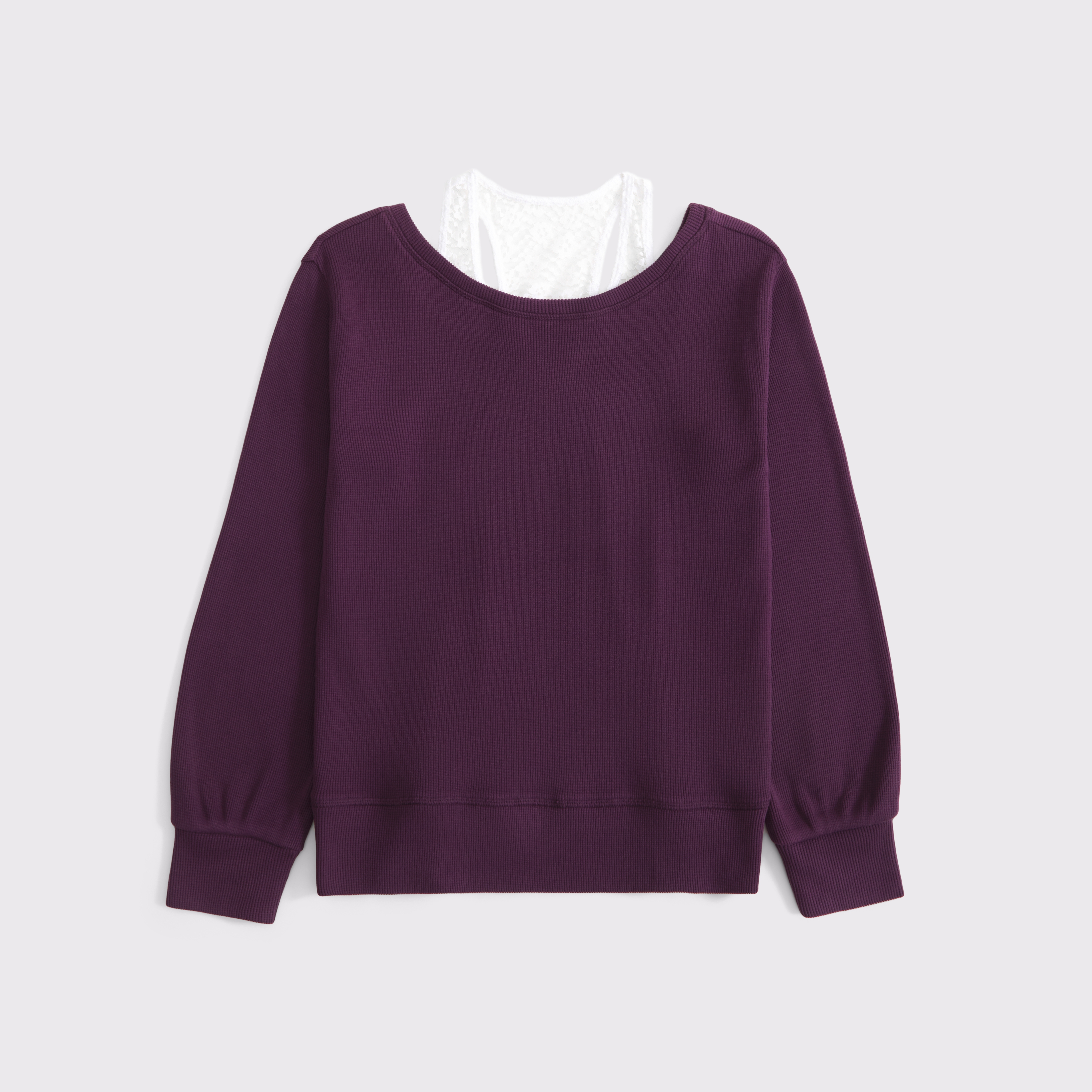 Abercrombie & Fitch Kids' Oversized Waffle Twofer Top In Burgundy