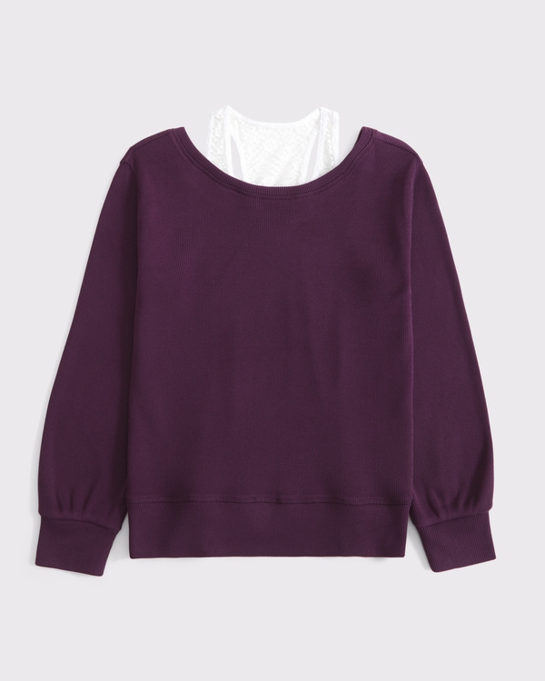 legging-friendly waffle twofer top, Port Wine view 1