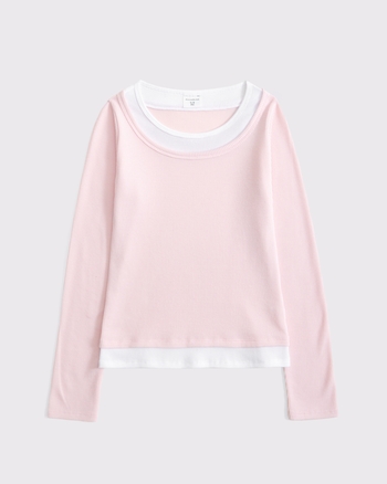 long-sleeve double-layered knit tee