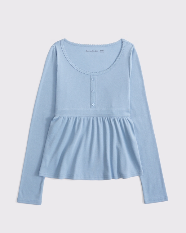 long-sleeve babydoll button-through tee, Blue view 1