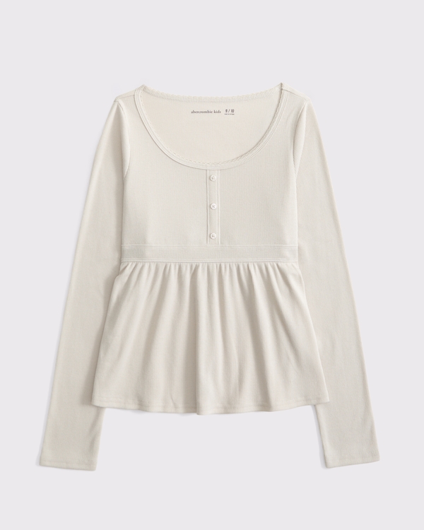 long-sleeve babydoll button-through tee, Oatmeal view 1